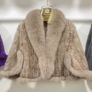 Luxurious real mink Fur Women's Coat in Beige